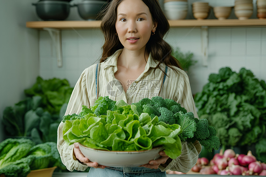 拿着蔬菜的女人图片