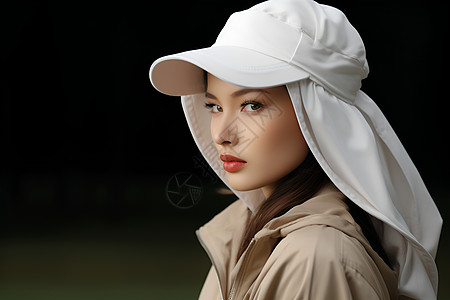 女人戴着白帽子图片