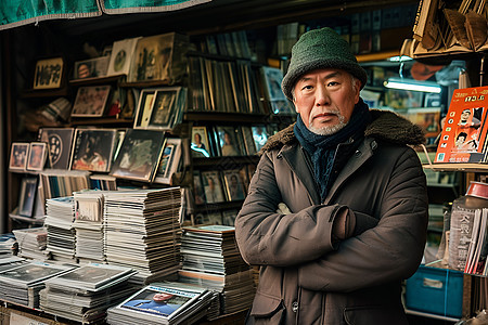 男人站在书架前面图片