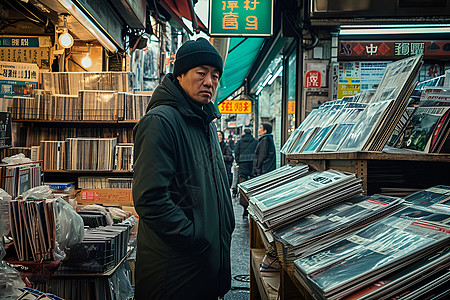 男人在书店里面站着图片