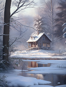 雪中孤独中的小屋图片