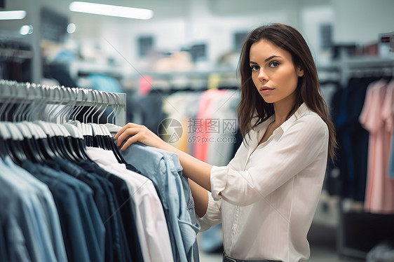 女子在商店里挑选衣服图片