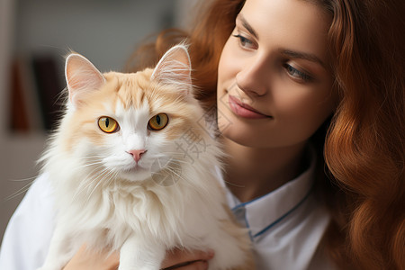 室内抱着猫咪的女士图片