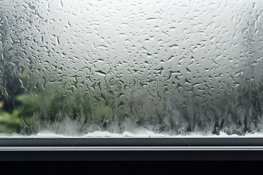 雨滴洒在窗户上的风景图片