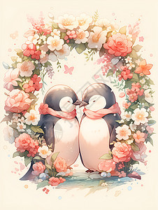 甜蜜恋爱两只可爱企鹅图片