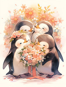 冬日浪漫的企鹅情侣图片