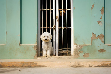 窗前守望的小白狗图片