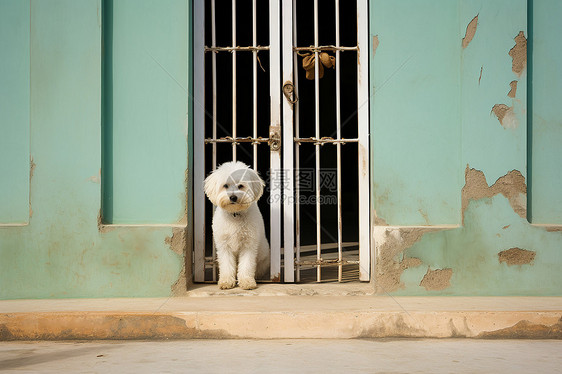 窗前守望的小白狗图片