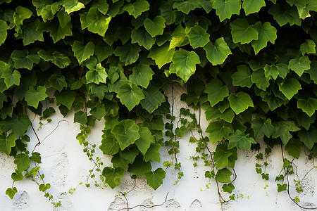 攀爬在墙壁上的绿色植被图片