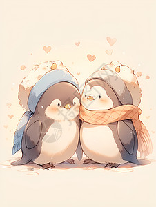 暖心拥抱的企鹅情侣背景图片