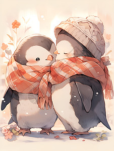 温馨相拥的企鹅情侣图片