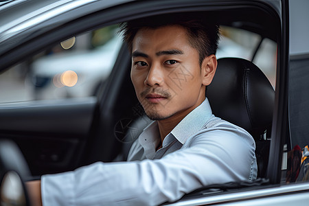 驾车出行的亚洲男子图片