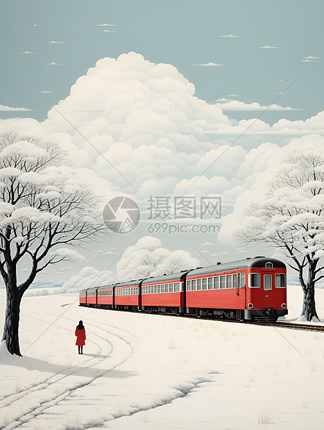 冬季雪地中穿梭的火车列车图片