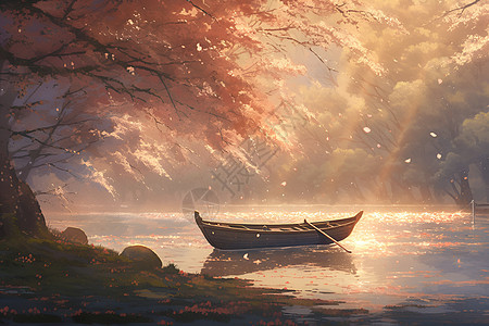宁静湖泊中的船只背景图片