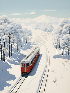 冬季丛林中穿梭的火车列车图片