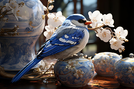 艺术美感的鸟语花香插图背景图片