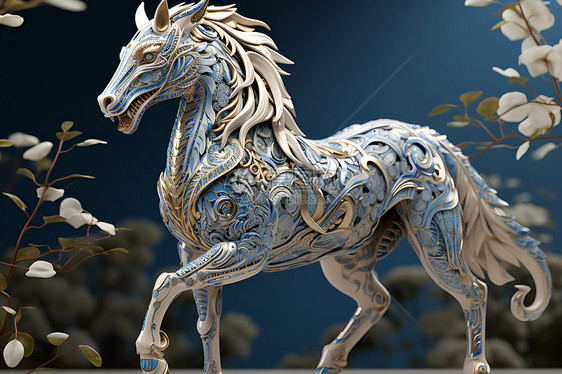 3D剪纸风艺术的马匹雕塑插图图片