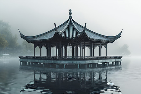 湖面上的中国亭子背景图片
