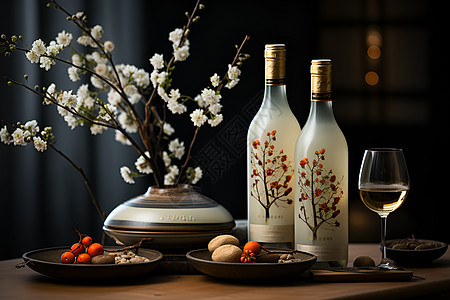 传统文化的陶瓷雕花酒具背景图片