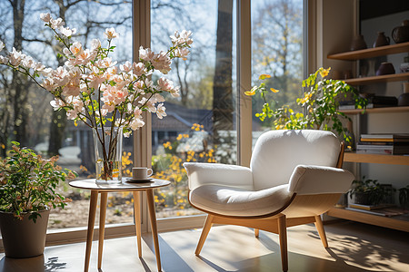 花卉盆栽春光灿烂的客厅背景