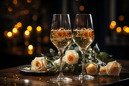 餐桌上的香槟酒杯图片
