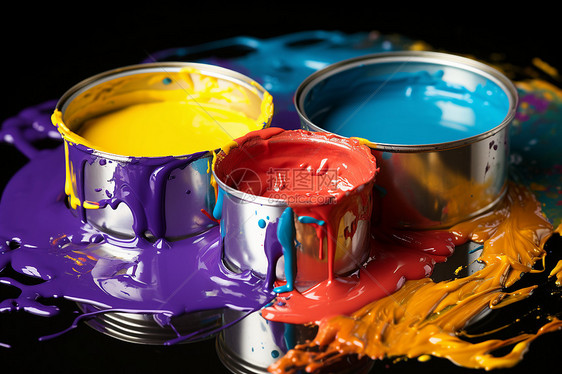 色彩斑斓的油漆桶图片