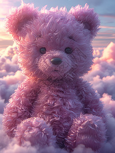 飘浮在云间的紫色绒毛泰迪熊图片