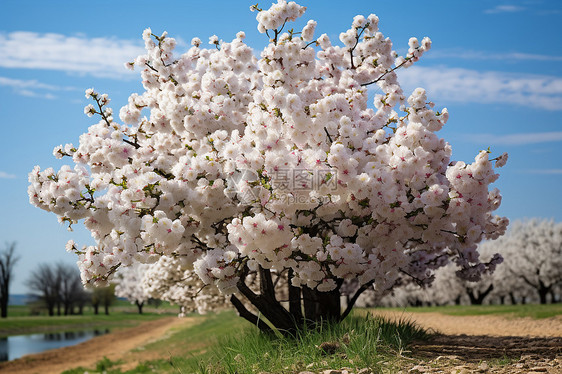 田园中的白花树图片