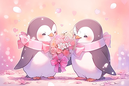甜美企鹅情侣在拥抱图片