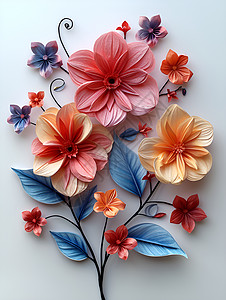 五彩缤纷的纸质花朵背景图片