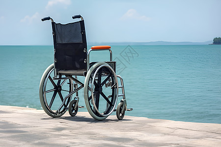 海边的金属轮椅图片