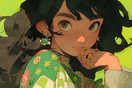 神秘艺术的绿衣少女背景图片