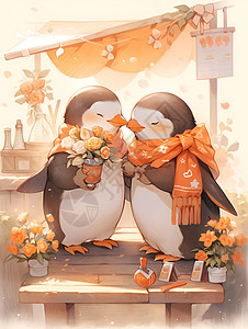 浪漫相约的企鹅背景图片