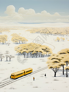 列车穿过白茫茫的雪原图片