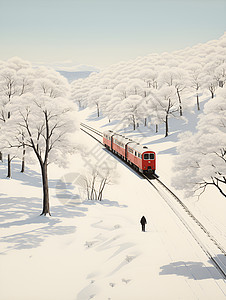 火车穿越雪地森林图片