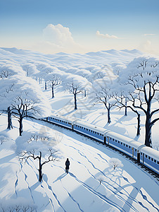 列车穿越雪地图片