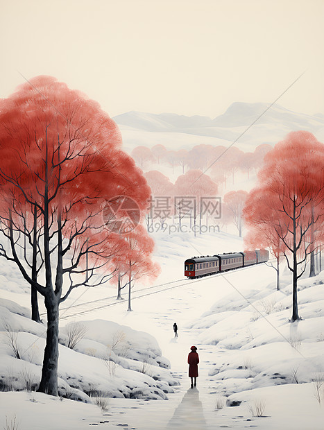 列车优雅穿行在雪地中图片
