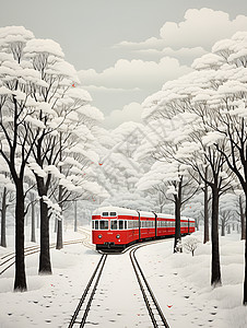 红色火车穿越森林图片