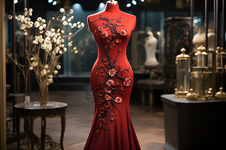 优雅的中式红裙图片