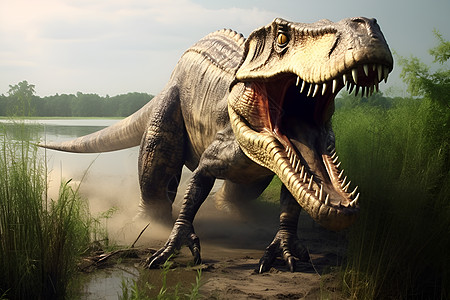 沼泽地张开大嘴的恐龙图片