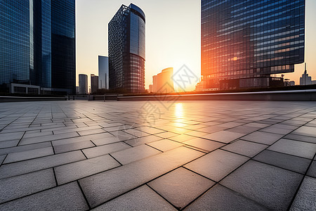 落日余晖的城市建筑图片