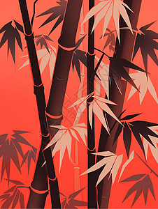 红色天空中的竹林图片