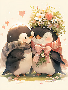 两只可爱的企鹅背景图片