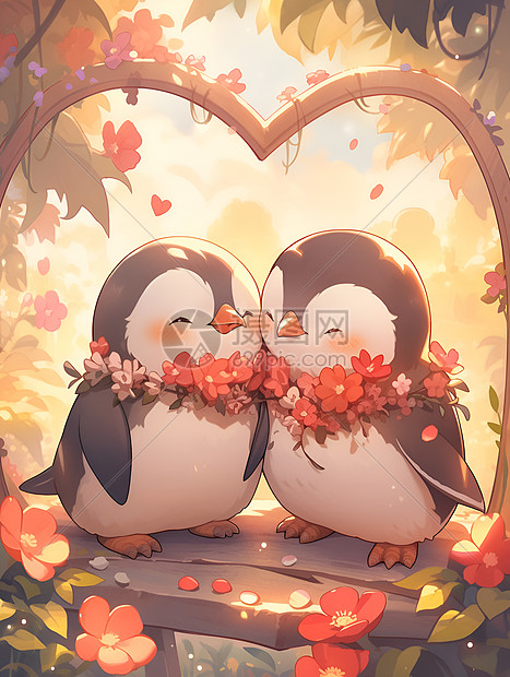 情人节的两只可爱企鹅图片