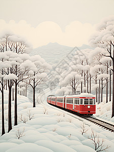 冬季铁轨行驶的火车图片
