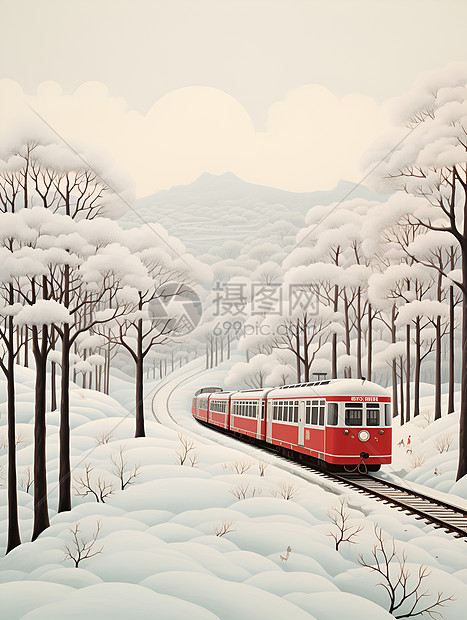 冬季铁轨行驶的火车图片