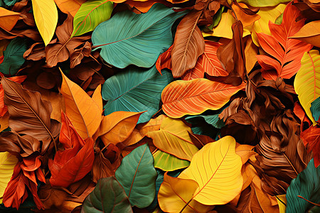 地面上彩色树叶绘画图片