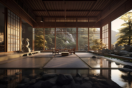 新中式茶室背景图片