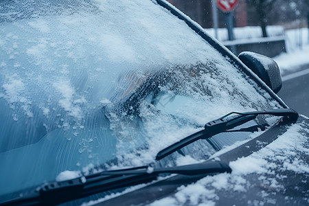 冬天冰雪覆盖的汽车背景