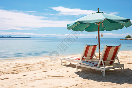 卡通海滩沙滩椅夏季度假海滩的美丽景观背景